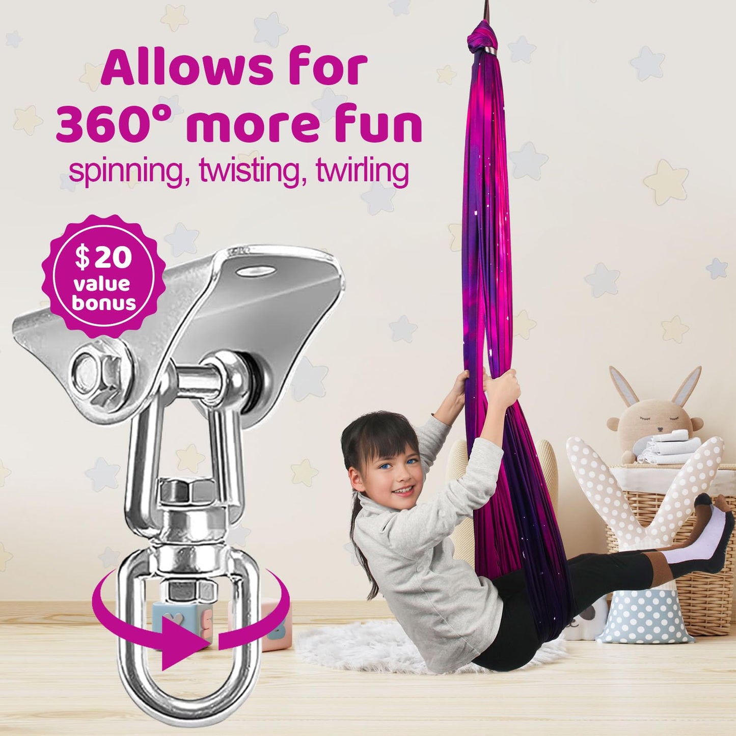 HiCamer Double Layer Sensory Swing for Kids & Adults Holds up to 300lbs Indoor and Outdoor Therapy Cuddle Swing with 360° Swivel Hanger Kit Adjustable with Aspergers Autism ADHD (Galaxy Purple)