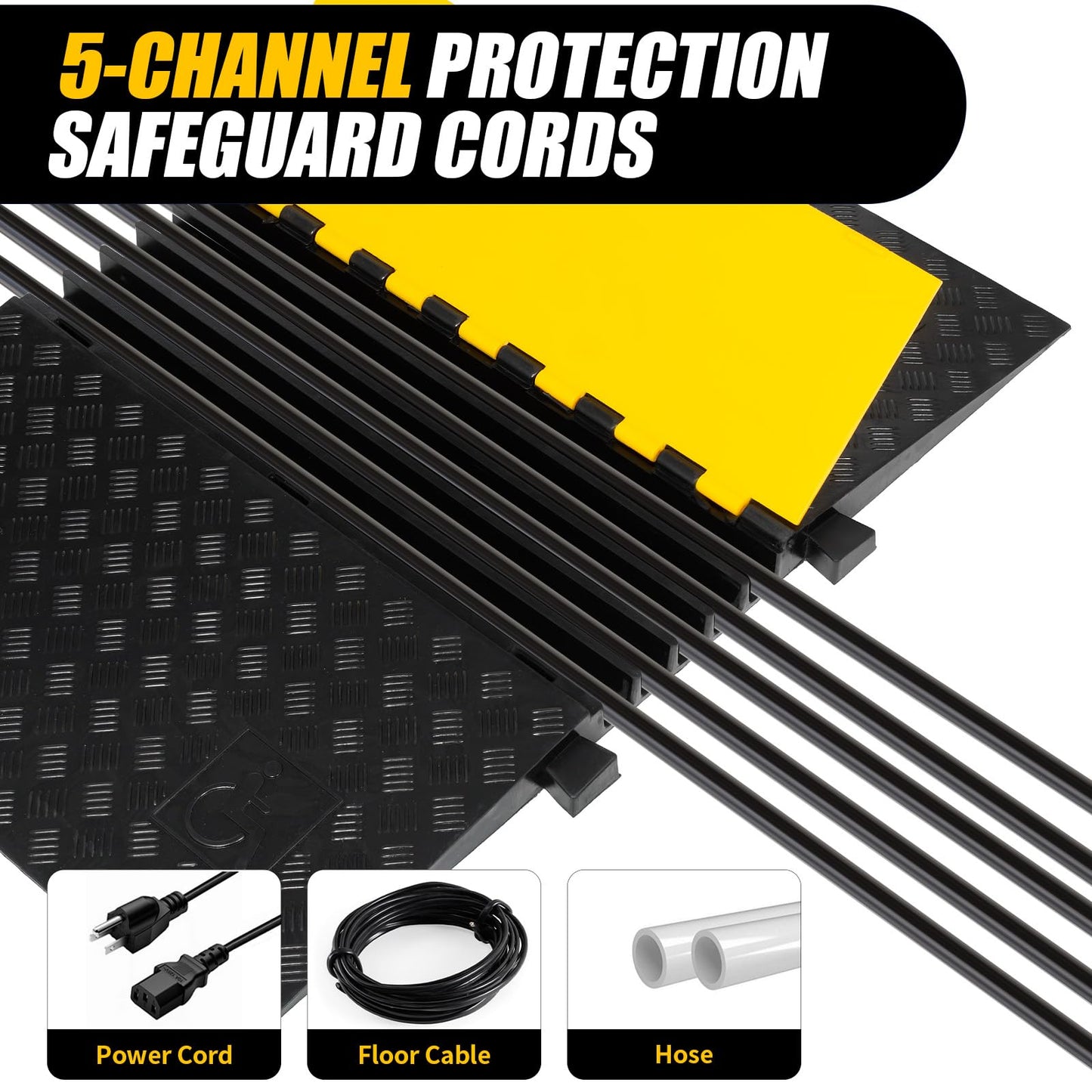 WKINGBOOM 5 Channel Rubber Cable Protector Ramp, ADA Compiant Low Profile Drive Over Cable Protector, Wire Cord Cover Ramp for Wheelchiar, Walker, Gait Trainer, Rollator, Scooter, Low Vehicles