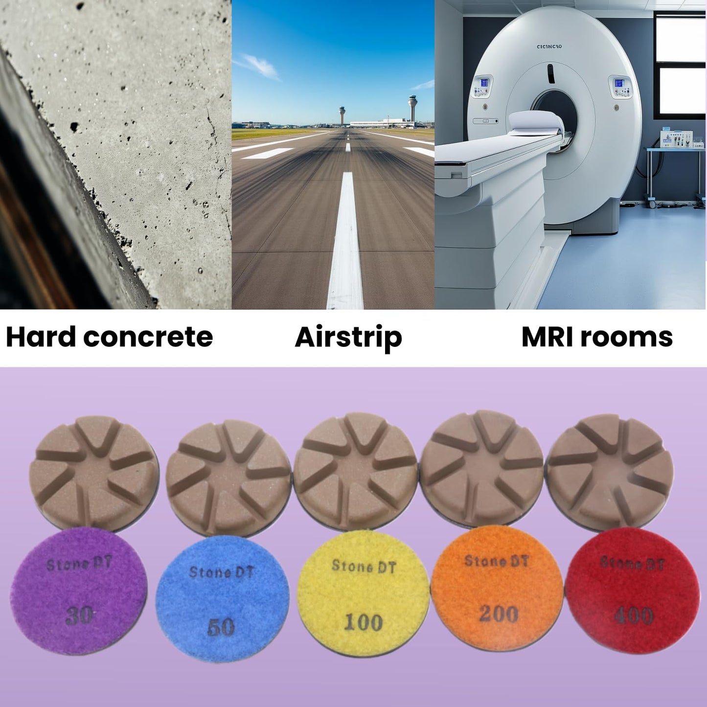 Hybrid Diamond Polishing Pucks, 3’’ Floor Grinding Pads for Hard Concrete Surface, Compatible with Ride-on/Walk-Behind Floor Grinder, Aggressive Ceramic Bond, 30#, 9PCS