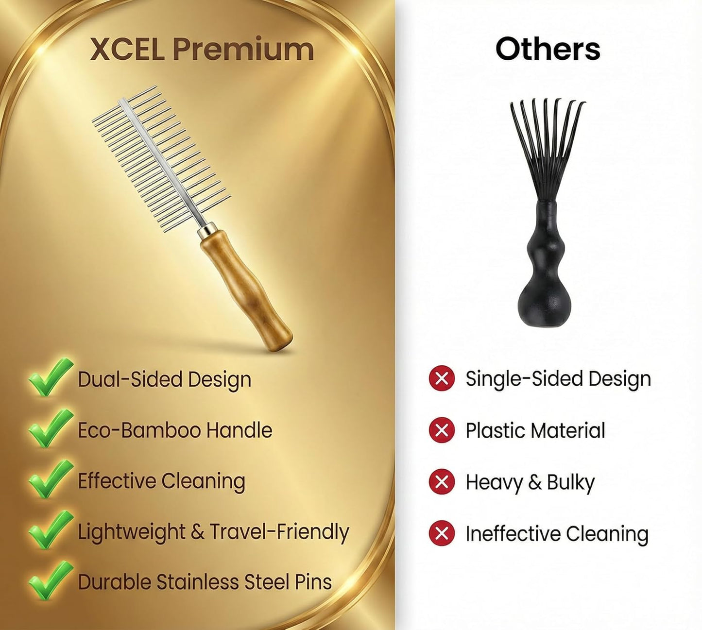 XCEL 2-in-1 Hair Brush Cleaner Tool - Dual-Sided Remover Comb for Paddle & Detangling Brushes