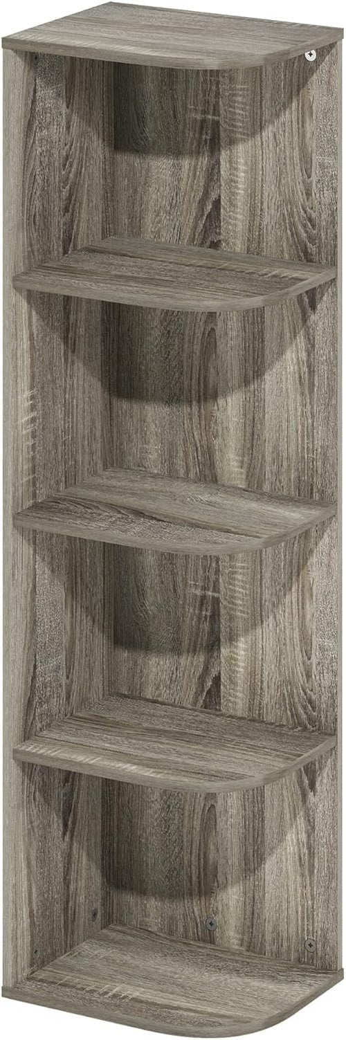 Furinno Pasir 4-Tier Corner Bookcase - Stylish French Oak Design for Space-Saving Storage