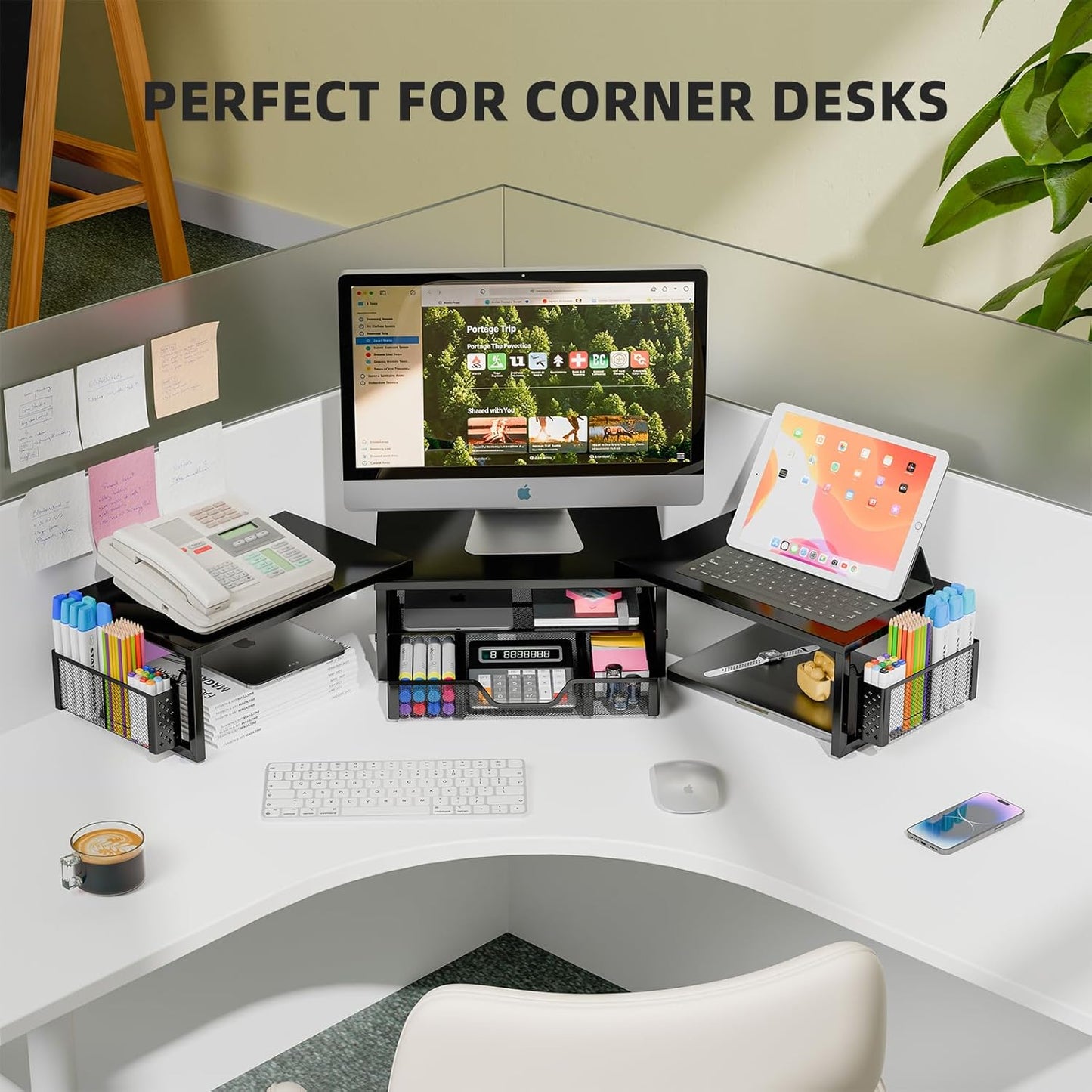 2 Simple Trending Desk Organizers and Accessories, Dual Monitor Stand Riser with Drawer and Pen Holder, Shelf for Top