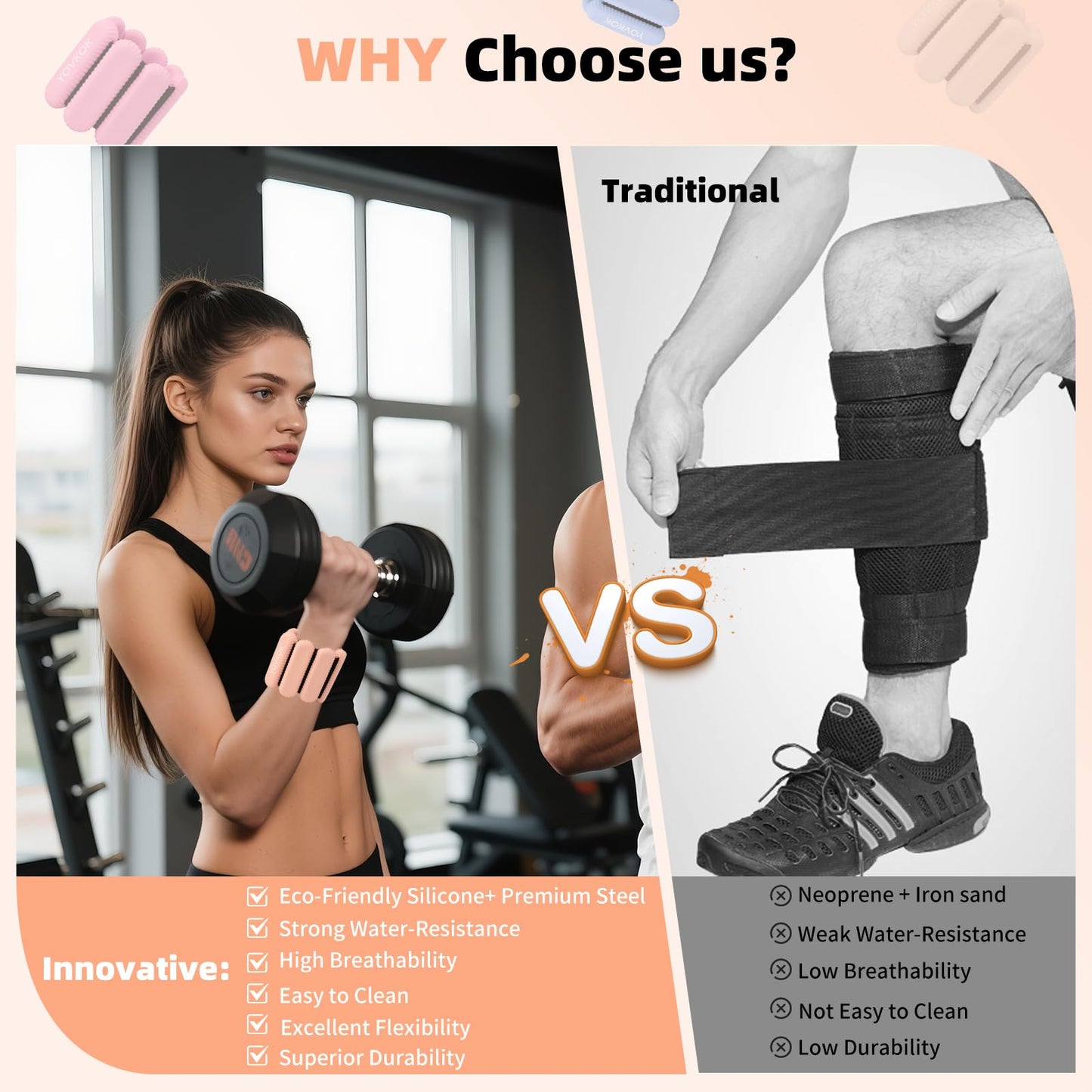 Wrist Weights, Silicone Adjustable Ankle Weights for Women Men - Strengthen Arms and Legs Ideal for for Home Gym Workout, Running, Yoga, Pilates, Barre, Exercise, Strength Training (Natural Flesh Pink, 4 lbs Pair (2 lb Each))