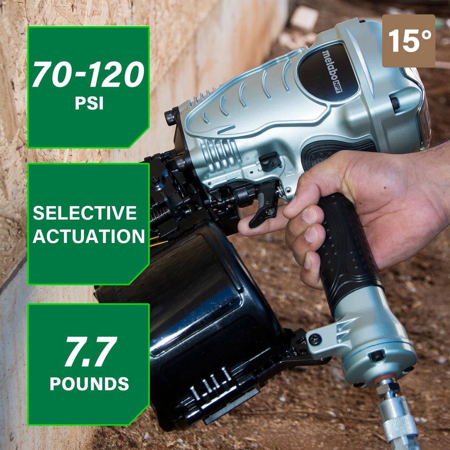 Metabo HPT Coil Framing Nailer, Pro-Preferred Pneumatic Power Nailers in Construction Tools, Versatile Framing Tool for Floor, Truss, and Roof Decking, 15° 1-3/4″ to 3-1/2″ Nails, NV90AG(S)