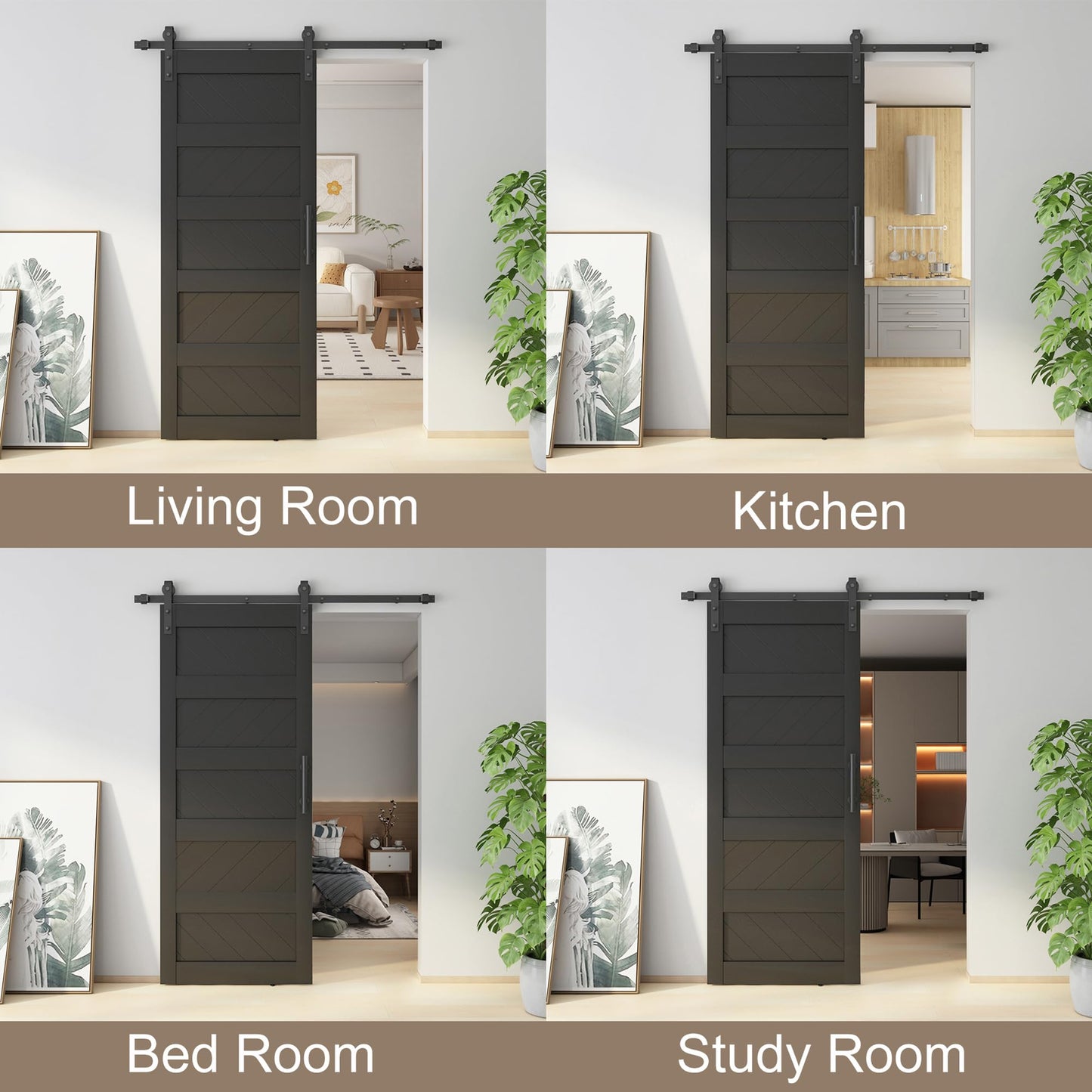 JUBEST 32" x 80" Barn Doors, Slding Barn Door Kit Wave Shape Door Panel with Hardware Kit Include, MDF Board & PVC Covered, Easy Installation, Black