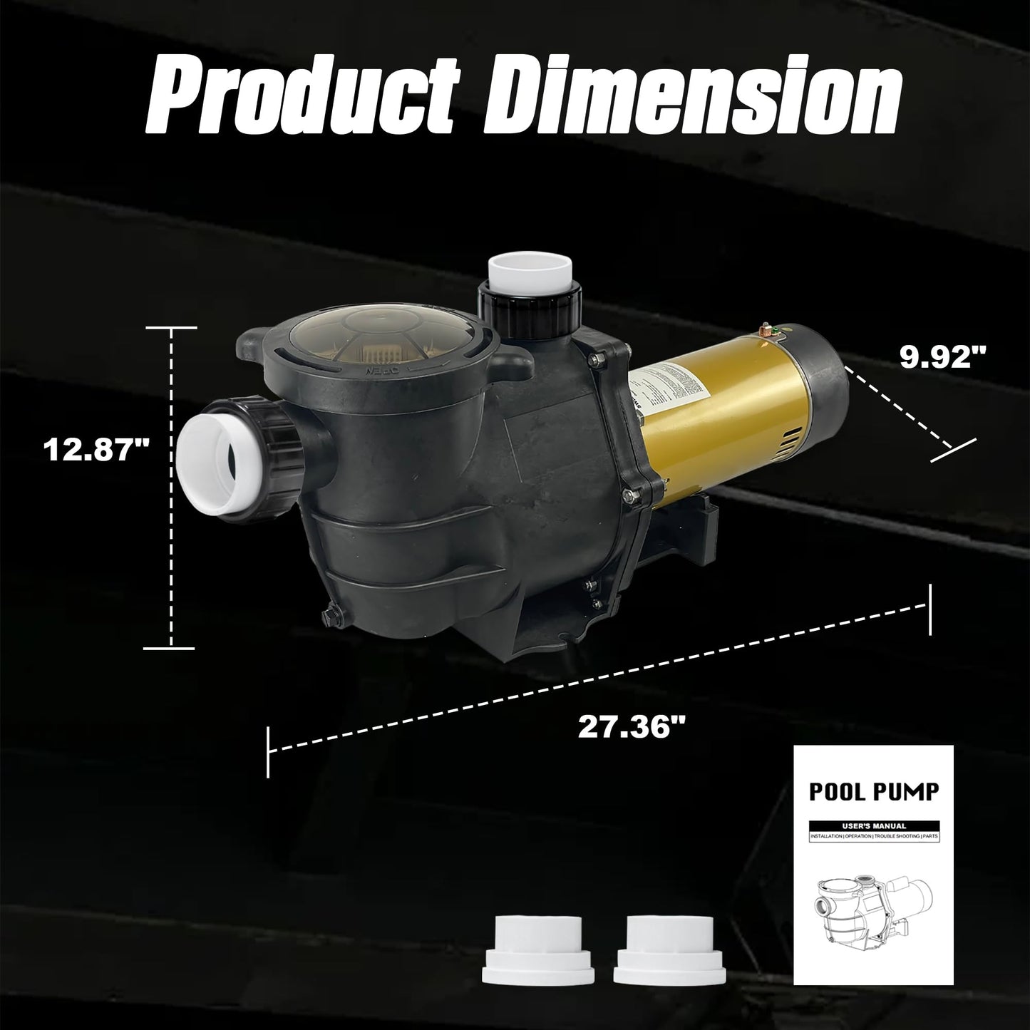 2.5HP PureBy Ingound Pool Pump, 230V Energy Saving Dual Speed Pool Motor, Flow Rate 8100GPH, 2" Port Size with 1.5" & 2" adapters