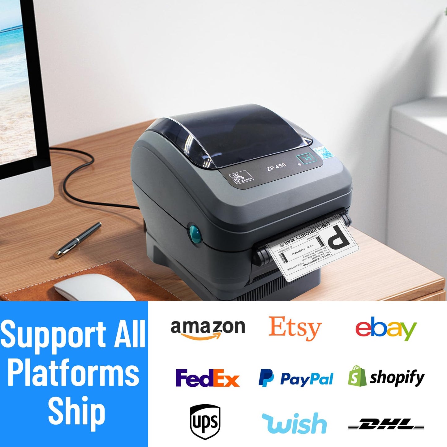 New Zebra ZP450 Direct Thermal Label ZP 450 Barcode Printer | USB, Serial, and Parallel Connectivity 203 DPI Resolution - 1 Year Warranty