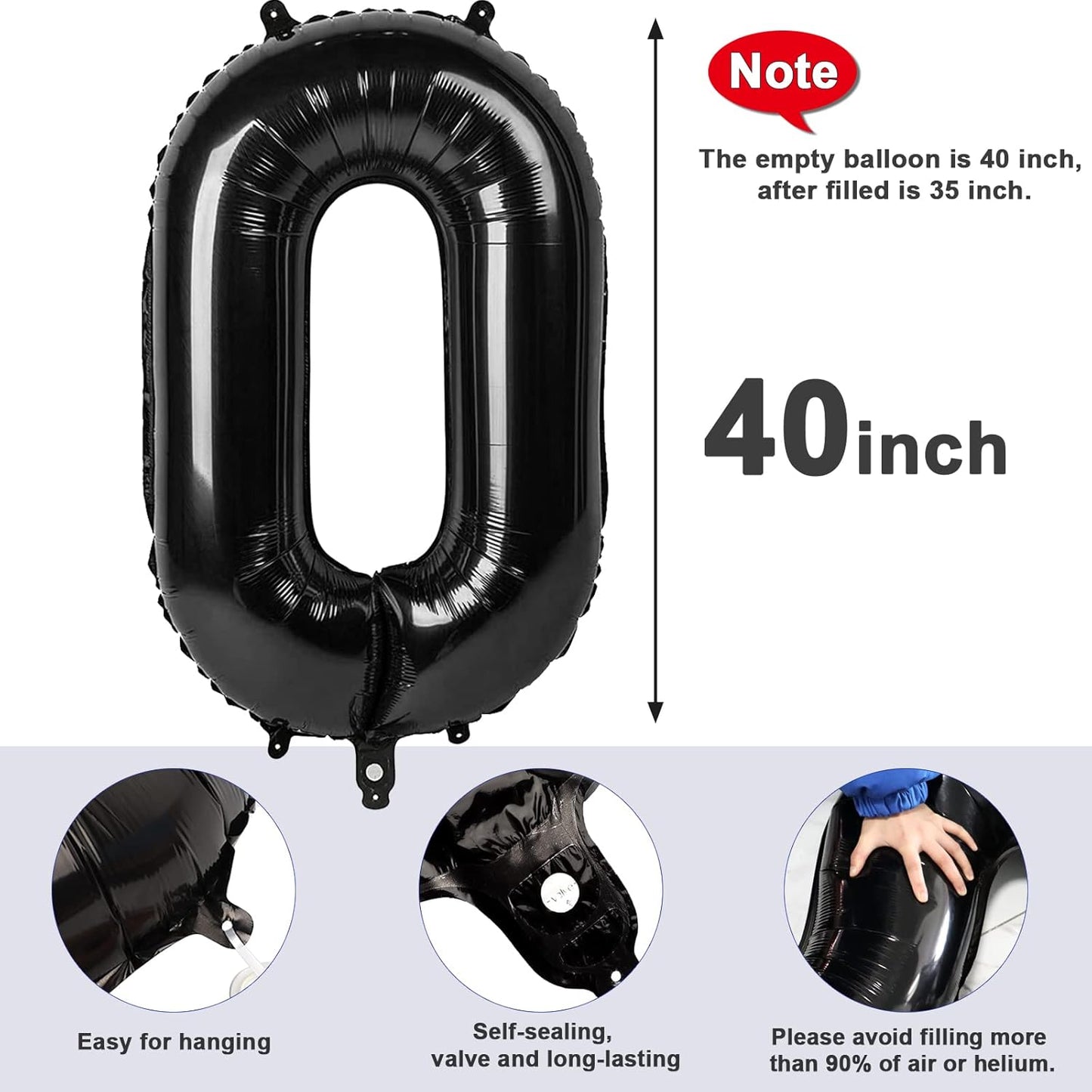 Number 0 Balloons - 40 Inch Black Birthday Balloons for Celebrations & Events | Perfect for Milestones