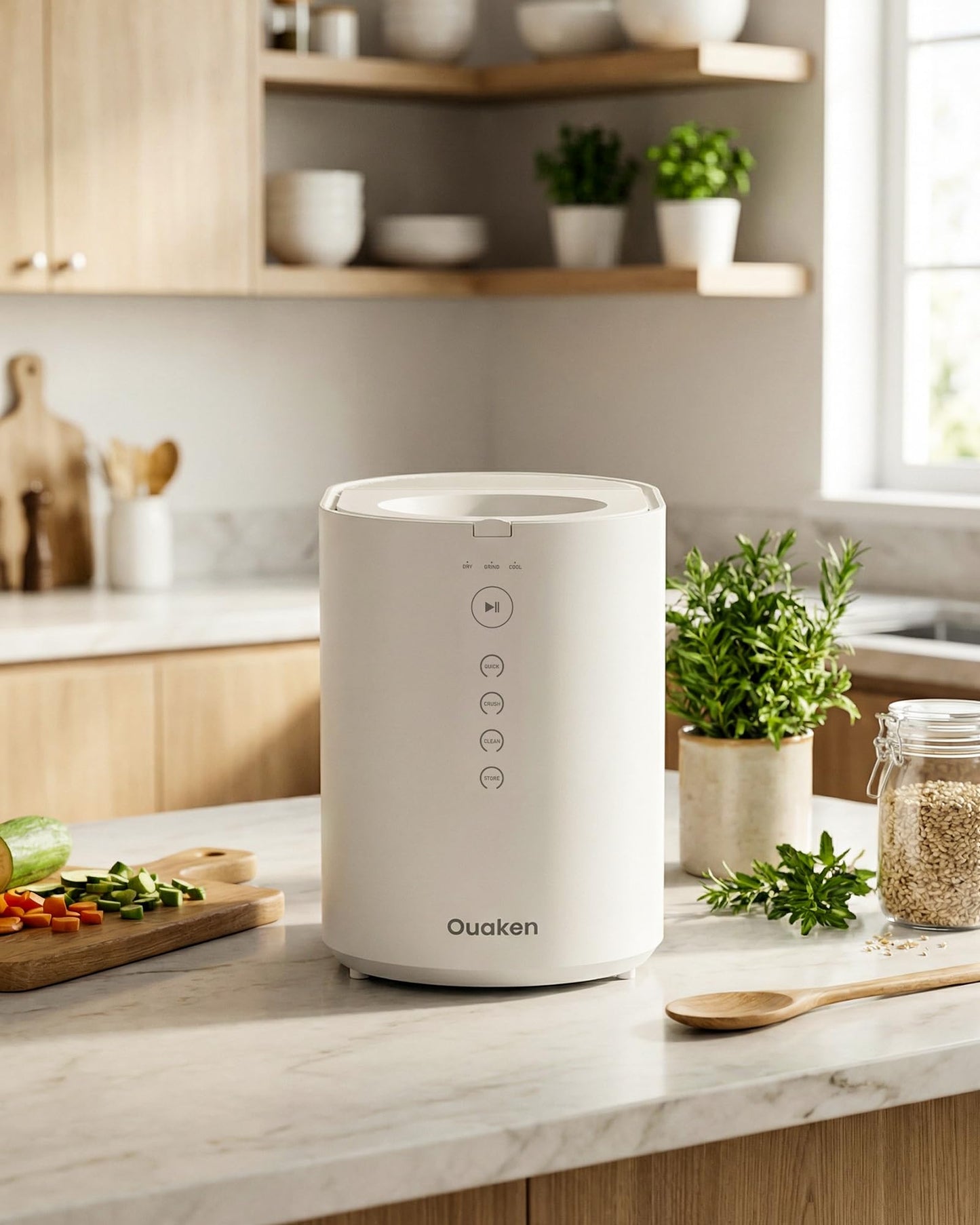 Ouaken OK-255 Electric Composter for Kitchen, 5.5L Large Smart Countertop Compost Bin, Odorless, Quiet, Easy Clean, Turn Food Waste into Fertilizer, 2026 New Indoor Food Waste Compost Machine, White