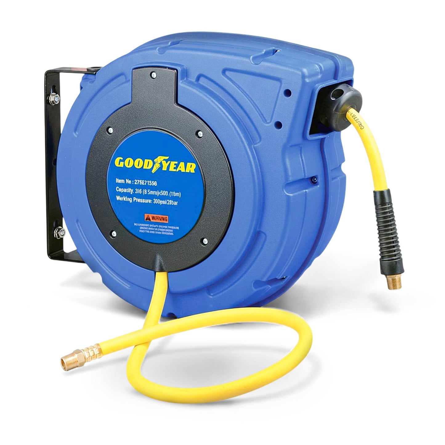 Goodyear Air Hose Reel Retractable 3/8" Inch x 50' Foot Hybrid Polymer Hose Max 300PSI Commerical Polypropylene Construction