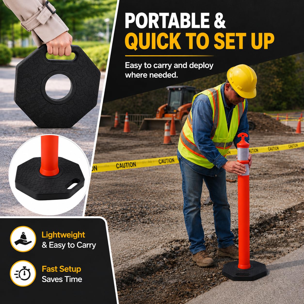 6PACK BESEA Traffic Delineators Cone 42”High Orange Traffic Safety Delineator Cones with Heavy Duty Rubber Base for Construction Site, Road Parking, People Control in Public(6PACK)