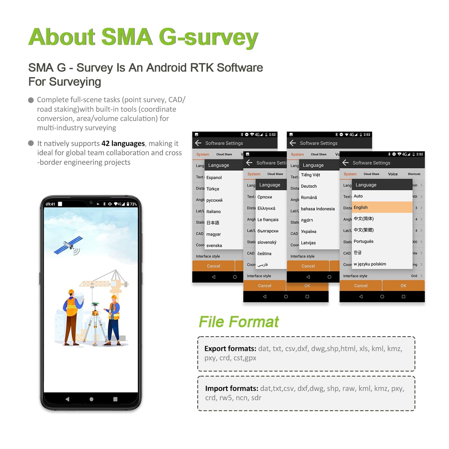 SMA25R Net GNSS RTK Survey Equipment, Android Handheld GPS Positioning Rover Receiver with Software, CORS Connection, 10cm Accuracy by PPP, 0-60° Tilt Compensation, for Land Surveying, Construction
