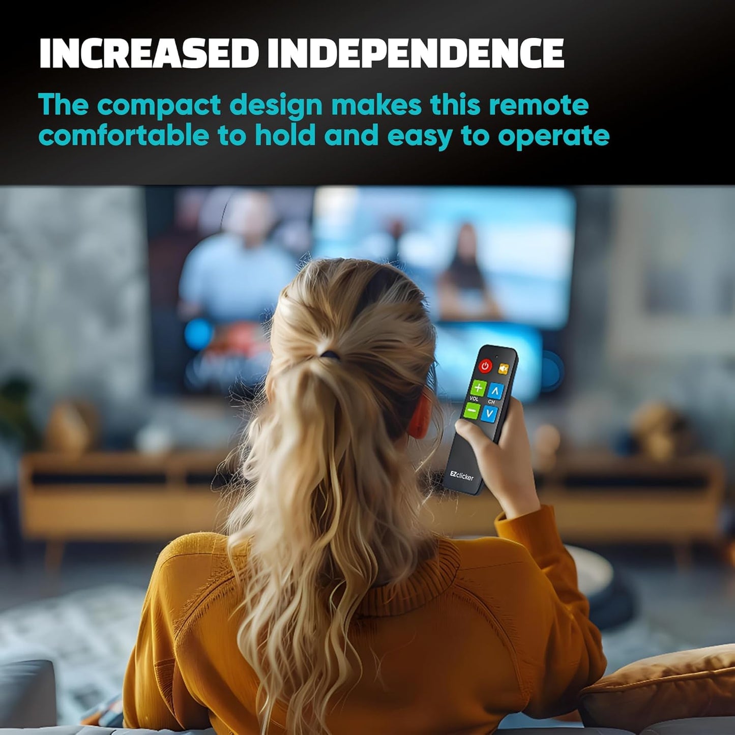 EZClicker (2xAAA TV Remote for Seniors, Extra Simple Big Button Remote (Black) Works with Major TV Brands, NOT