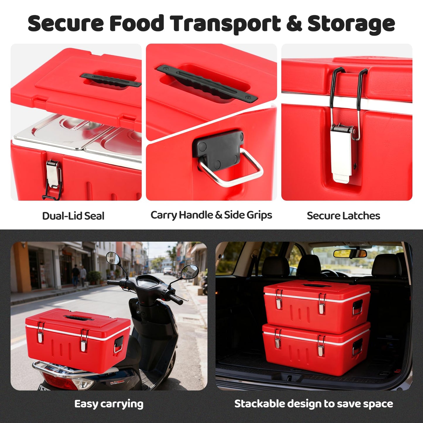 Tragaomx Insulated Food Pan Carrier Cold/Hot Food Buffet Server 27Qt Storage Box With Roll Top Lid & Buckles Warmer Box For Catering Restaurant Buffet