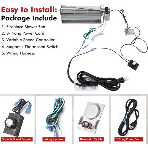 GFK4B Blower Fan Kit for Heatilator NDV4236I, Temco, Majestic, Lennox, Monessen, CFM, Vermont Castings Fireplaces, Rotom HB-RB74K R7-RB74K. FK4 GFK4A GFK4 Heatilator Fireplace Replacement Parts.