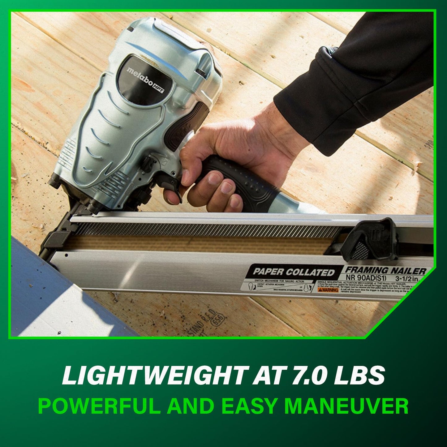 Metabo HPT Framing Nailer, Pro-Preferred Framing Tool for Flooring, Truss Build-Up, Roof Decking, and Housing Construction, Quick Switch Nailing, 3-1/2" 30° Paper Collated Nails, NR90ADS1