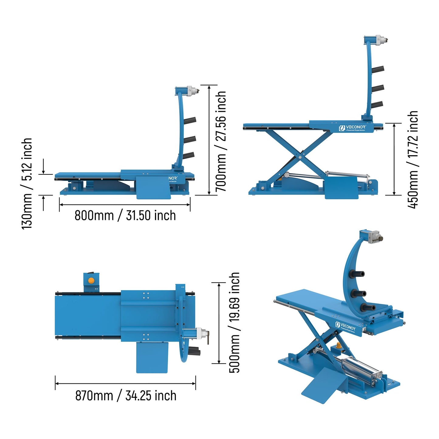 VECONOR Pneumatic Tire Lifter, for Wheel Balancer, Tire Lifting Machine, Wheel Moving Machine, with Movable Device, Blue