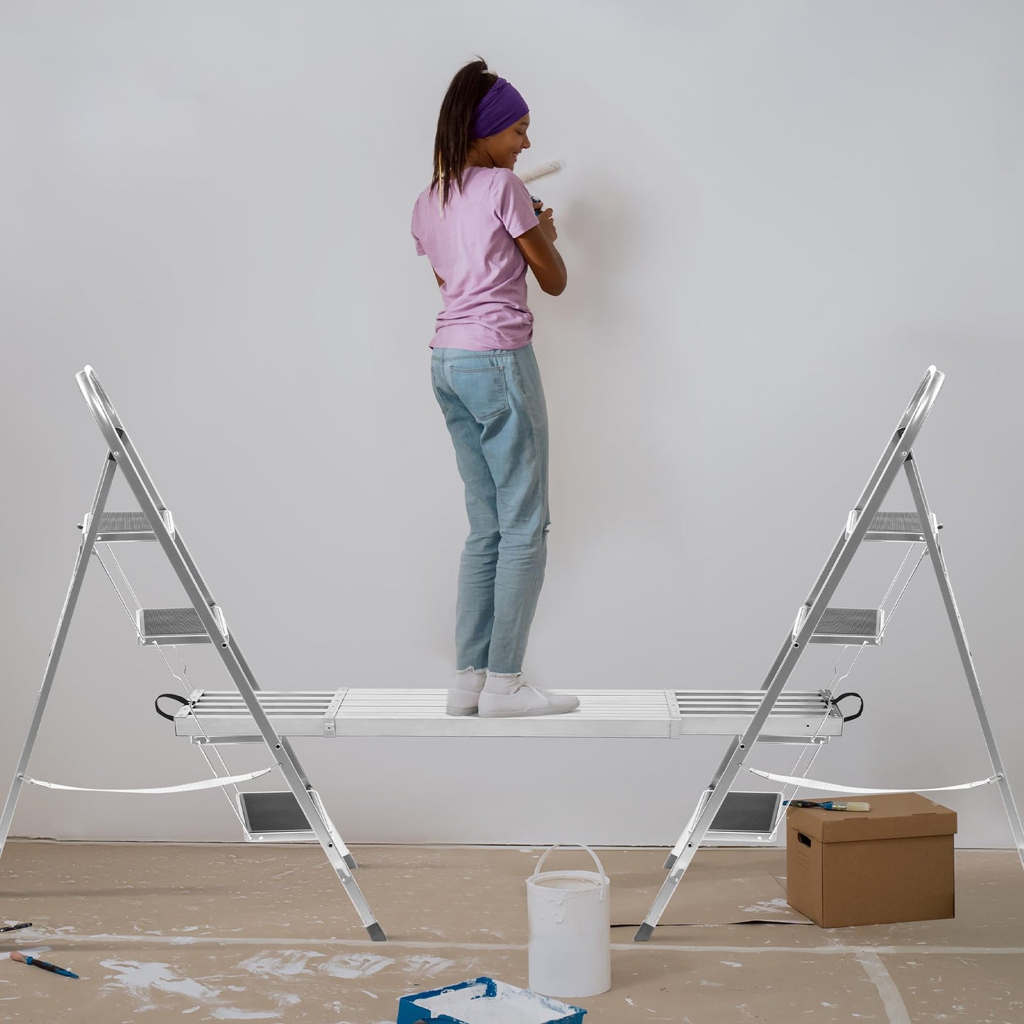 Aluminum Telescoping Plank, 6-9Ft Aluminum Work Platform, 440Lbs Capacity, 12.5 Inch Width, Scaffold Plank w/Skid-Proof Surface