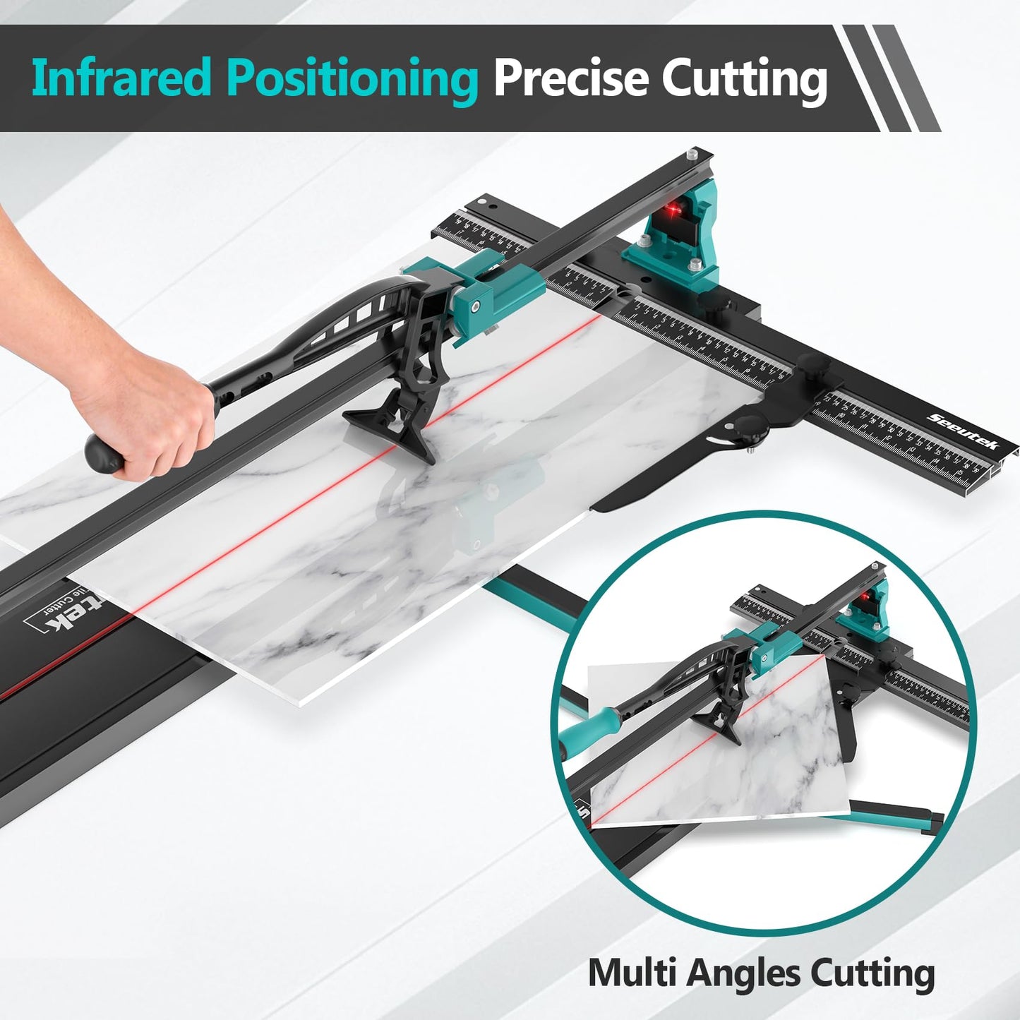 Seeutek 48 Inch Manual Tile Cutter, Porcelain & Ceramic Cutting Tool with Tungsten Carbide Wheel, Infrared Positioning & Adjustable Brackets, Suitable for Professionals and Beginners