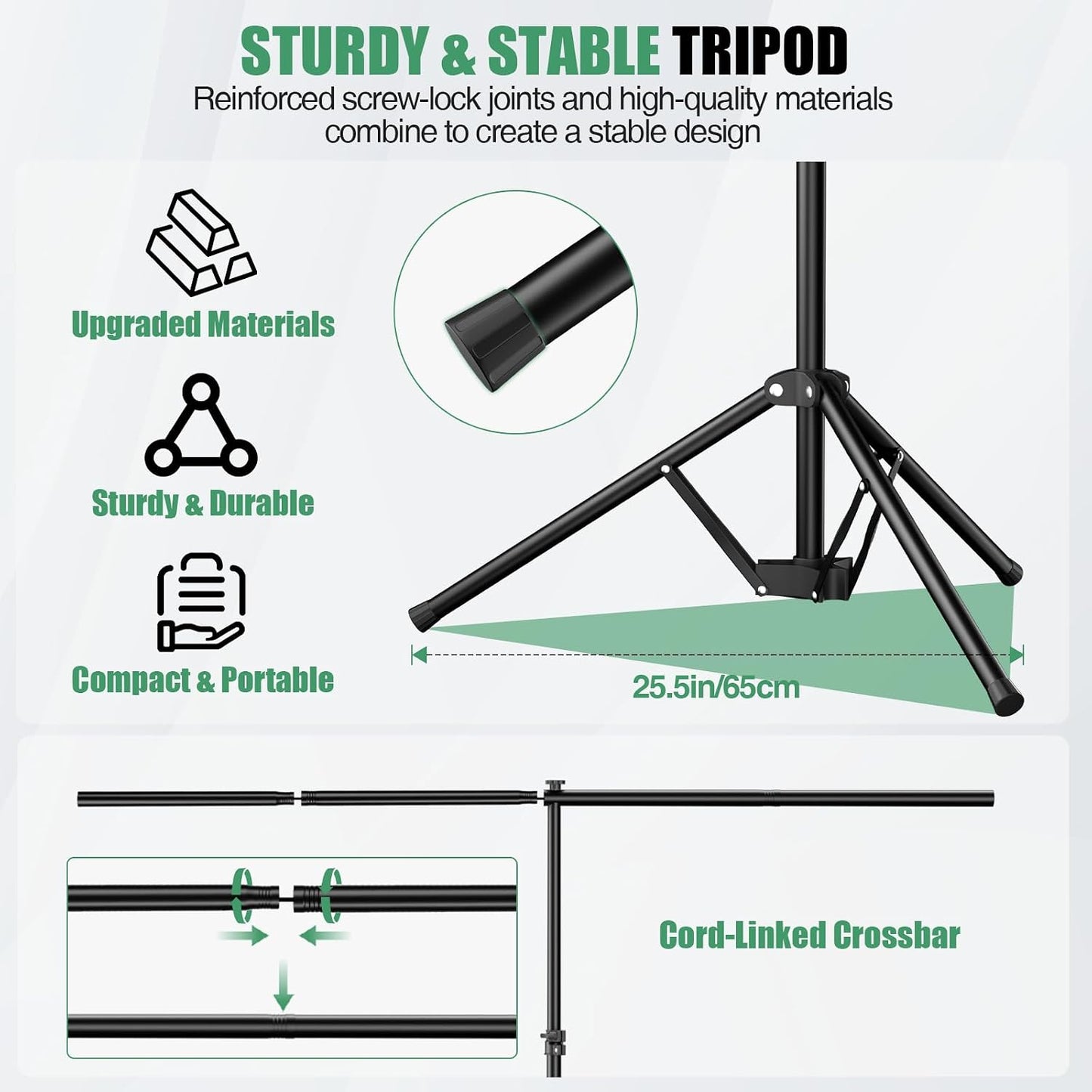 Qoolfoto 57ft 5 Green Screen Backdrop Kit, Portable Greenscreen Background with Adjustable T-Shaped Stand, Clamps