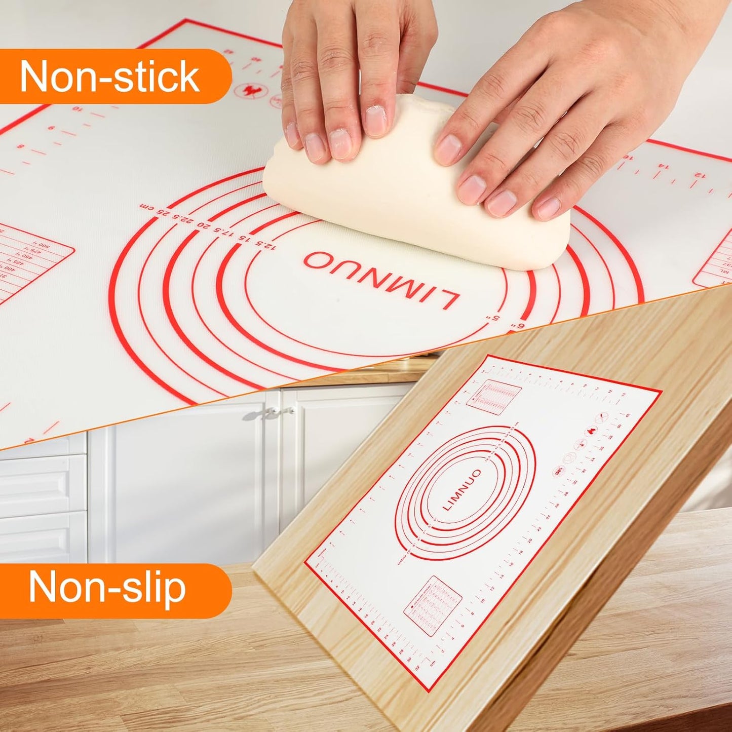 Skiennix Silicone Baking Mat - Non-Stick Rolling Dough with Measurements | Extra Thick Red (16" x 20")