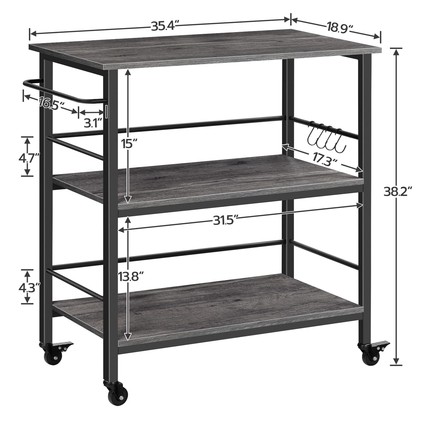 HOOBRO Kitchen Island and Kitchen Island with Storage Bundle, Industrial Kitchen Island on Wheels and Side Enclosures, 3 Tier Kitchen Cart with Large Workstation BC03ZD01-BG08UZD01