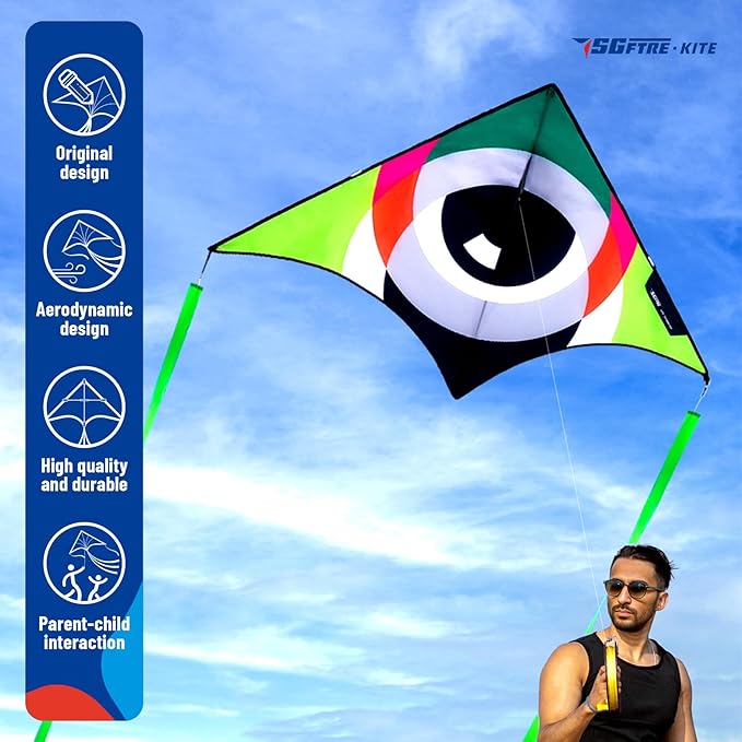 Delta Kites for Kids & Adults，Extremely Easy to Fly，Single Line Beach & Park Kite for Family Outdoor Games & Activities (Eye of The Sky)