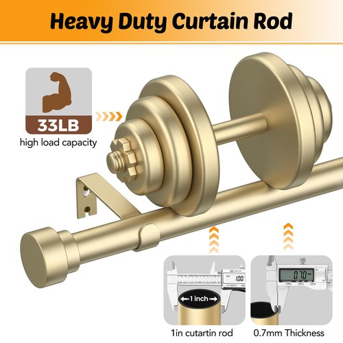 GEEBOBO Gold Curtain Rods for Windows 66 to 120 Inch, 1 Inch Adjustable Heavy Duty Decorative Window Curtain Rod, W1 (Gold, 32"-120")