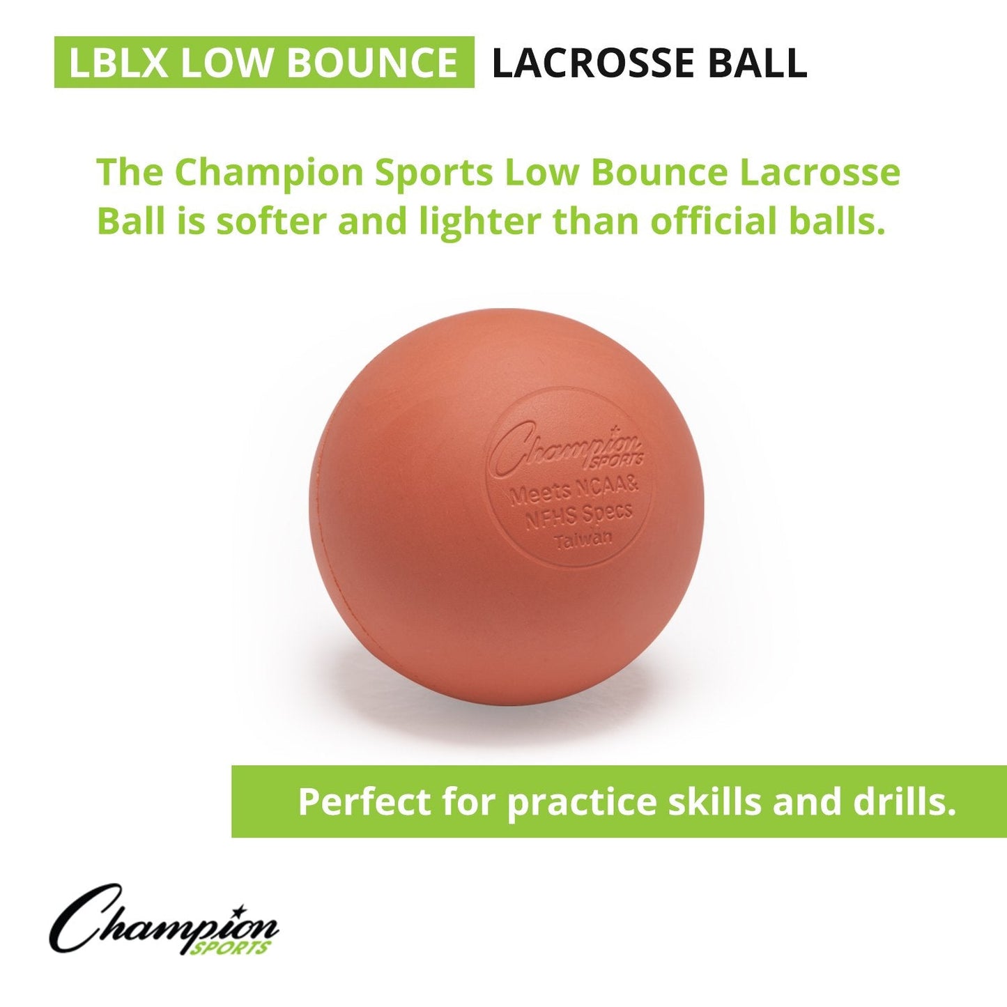 Champion Sports Low Bounce Lacrosse Balls – Official Size for Practice & Training & Indoor Play, NCAA, NHFS Certified, 12-Pack, Orange