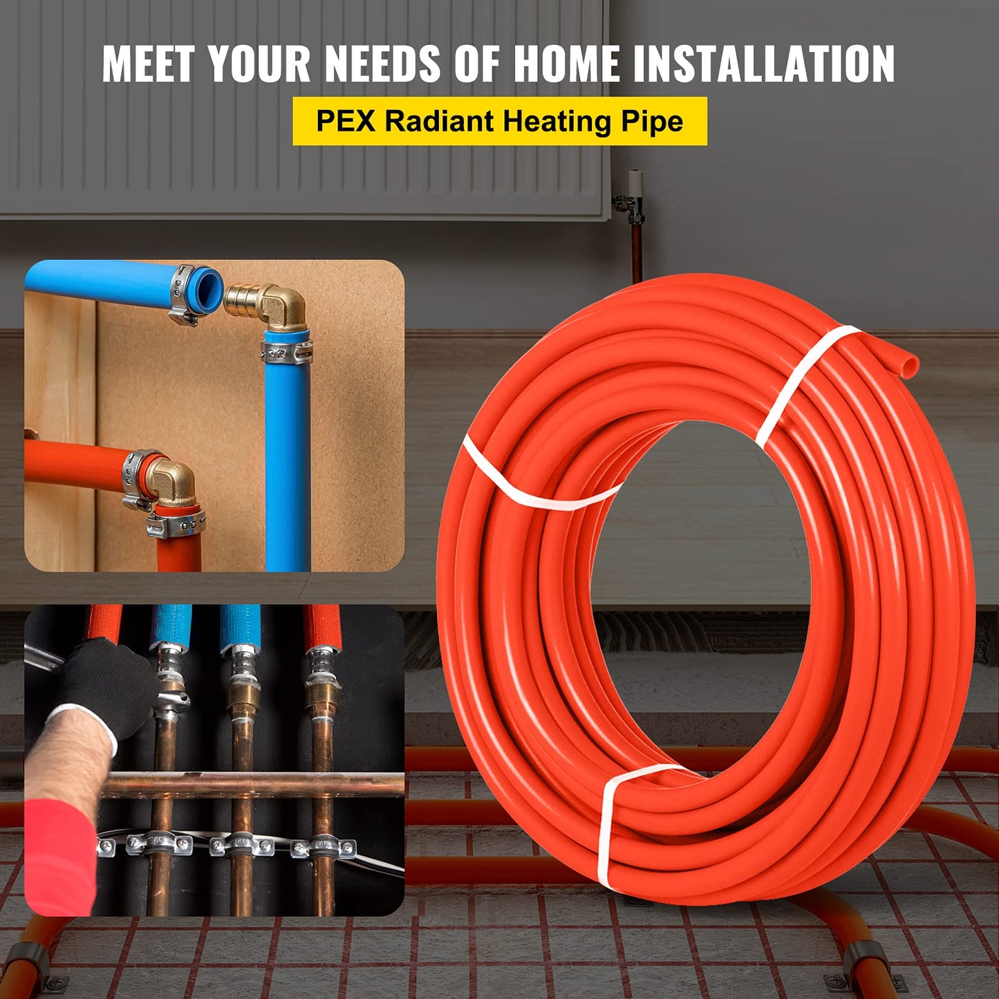 Happybuy 1000Ft PEX Tubing Pipe 1/2" PEX Tubing Oxygen Barrier Radiant Floor PEX Pipe Radiant Heat Floor Heating Plumbing Cold and Hot Water Tubing