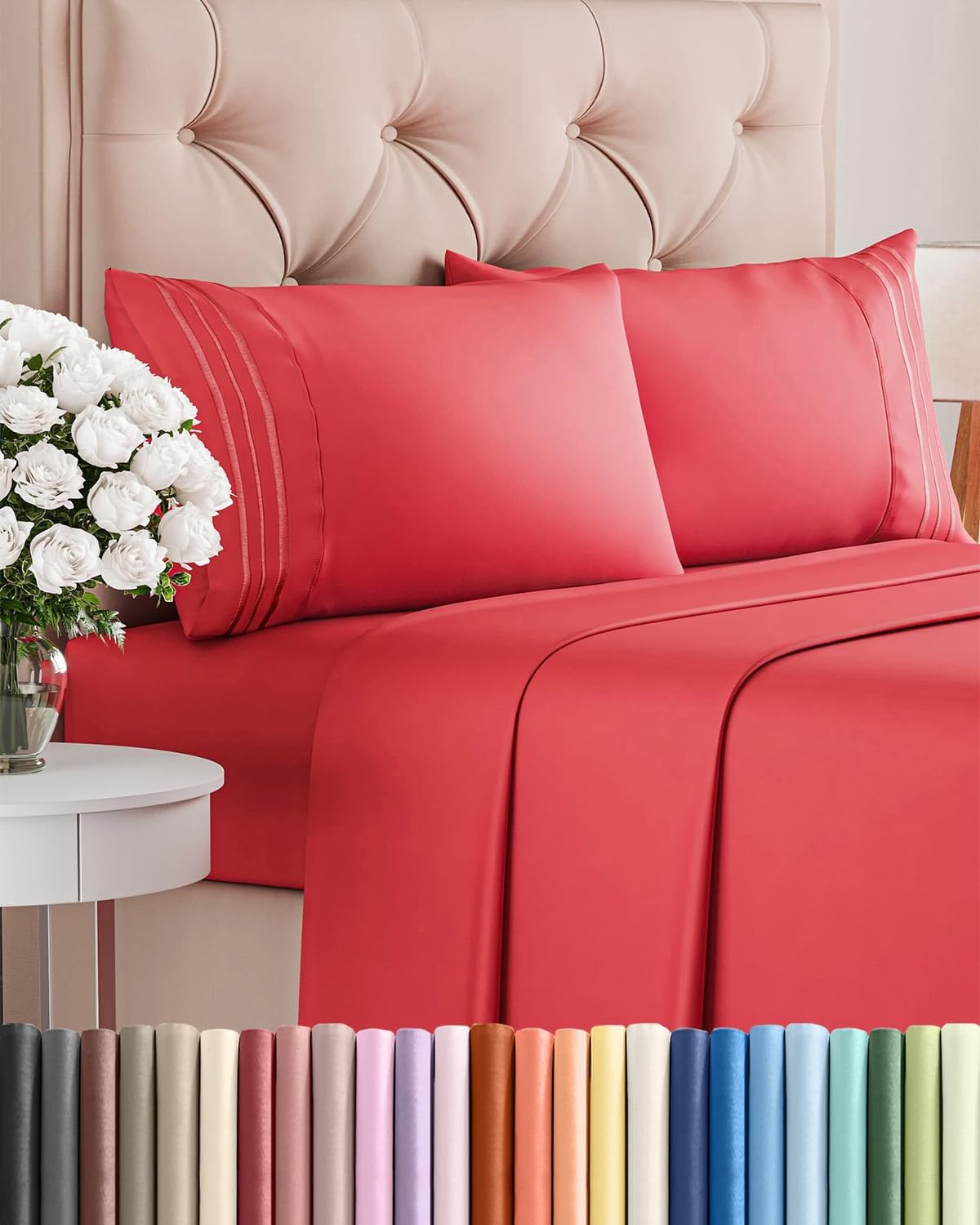 Skiennix Full Size 4-Piece Sheet Set - Comfy Cooling Bed Sheets | Ultra-Soft, Deep Pockets, Red