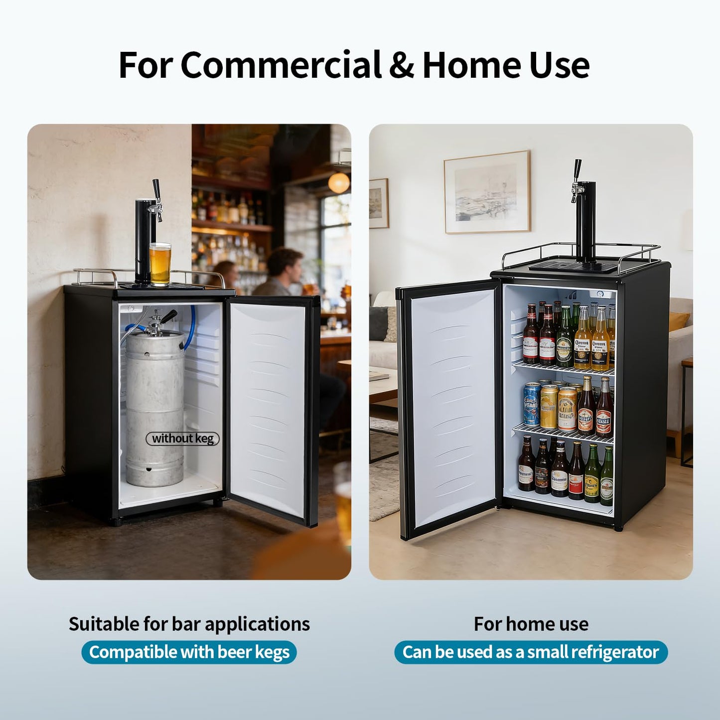 BEYOU Beer Kegerator, Commercial Draft Brew Beer Dispenserl,Full Size Keg Refrigerator for Home D system-1 Tap (152L)