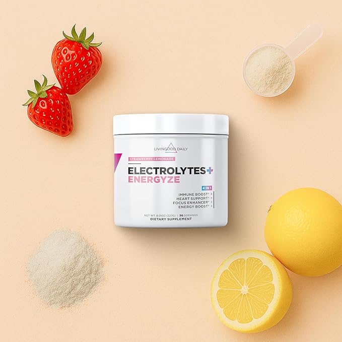 Livingood Daily Electrolytes Powder, Electrolytes Hydration Powder with Vitamin C, Taurine, D Ribose & FOS, Sugar Free Electrolyte Drink Mix, Keto, Gluten Free, Strawberry Lemonade, 30 Servings