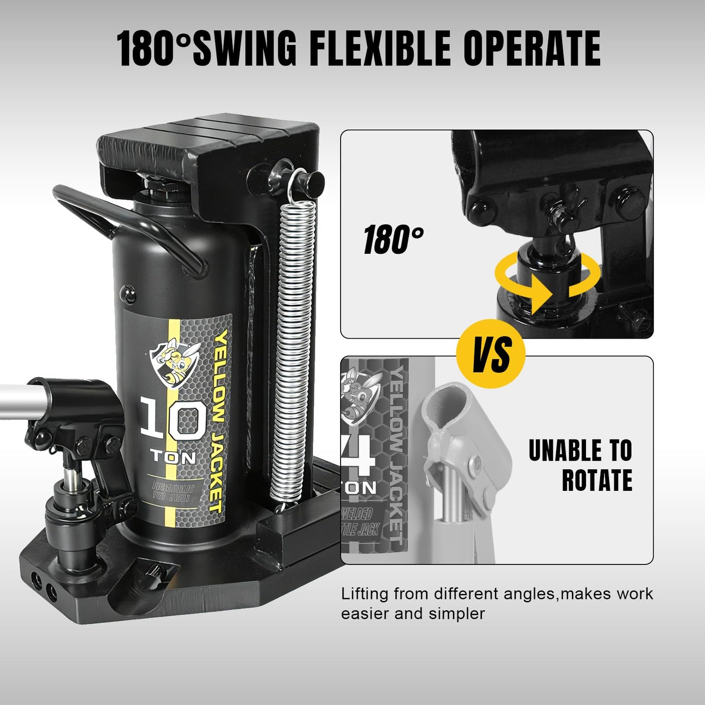 YELLOW JACKET Toe Jack, 10 Ton Saddle/5 Ton Claw 2-in-1 Low Profile Lift Jack, Heavy Duty Hydraulic Claw Jack for Automotive, Machinery, Construction, Farm, Garage