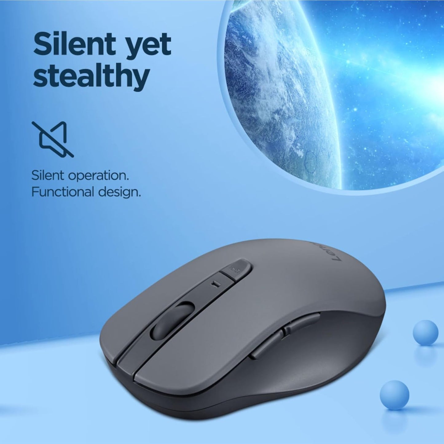 Lenovo WL310 5.0, Bluetooth Silent Mouse, Ergonomic, Adjustable DPI, Silent Clicks, Bluetooth Portable for Windows