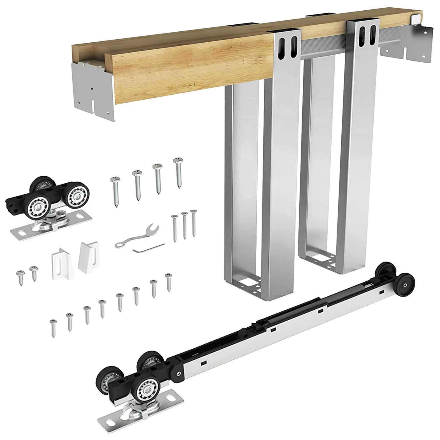 JUBEST 28"x80" Pocket Door Frame Kit with 120LBS Two-Way Soft-Close Mechanism, Easy to Install Pocket Door Kit, for 24" to 28" Wide, Durable Pocket Door Hardware