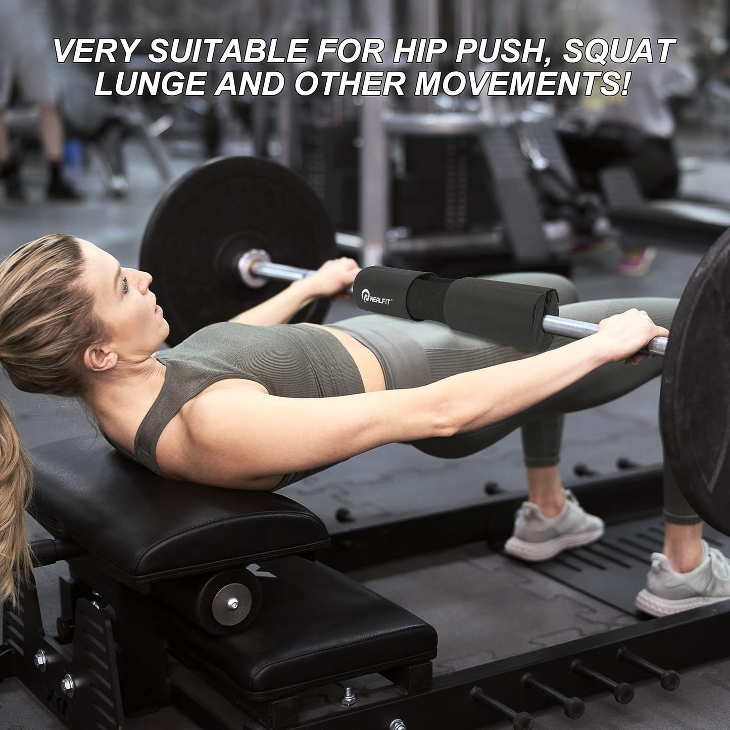 NEALFIT Barbell Squat Pad with Thick Nylon Padding, Hip Thrust Pad for Squats, Lunges, Neck Shoulder Squat Pad for Olympic or Standard Bars (Black)