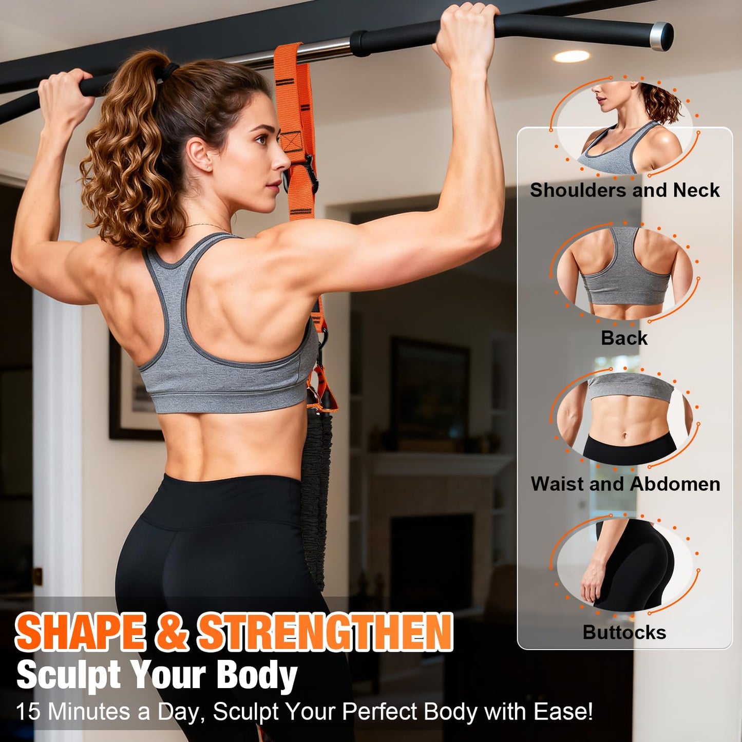 Pull Up Assistance Bands for Women, Heavy Duty Resistance Bands with Handles, Exercise Band with Door Anchor, Workout Band Set for Pull Up Bar, Full Body Sculpting,Muscle Training, Recovery, Home Gym