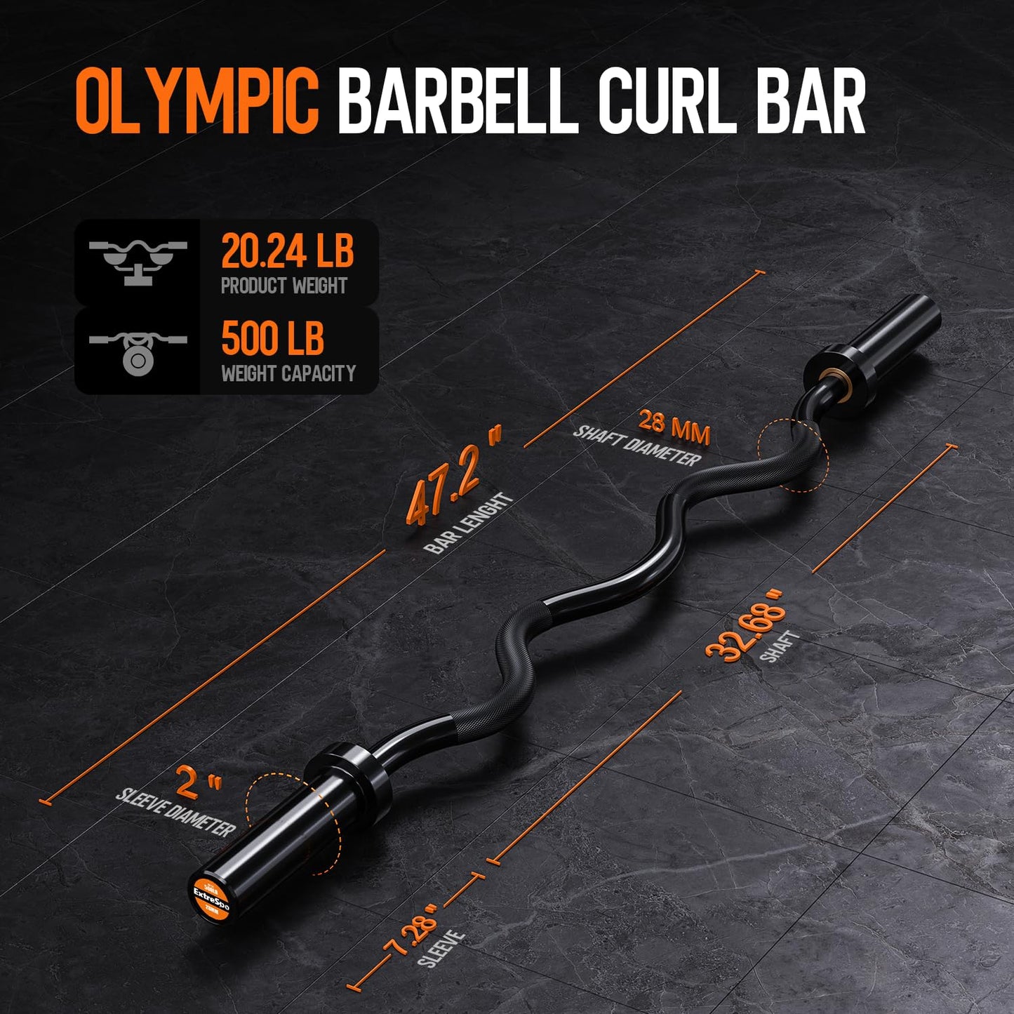 Olympic EZ Curl Barbell Bar, 500lbs Max Capacity EZ Curl Bar for Weight Lifting, Biceps, Triceps Exercise, with Copper Sleeve and Bearing, for 2 Inch Weight Plates,with 2 Spring Collars
