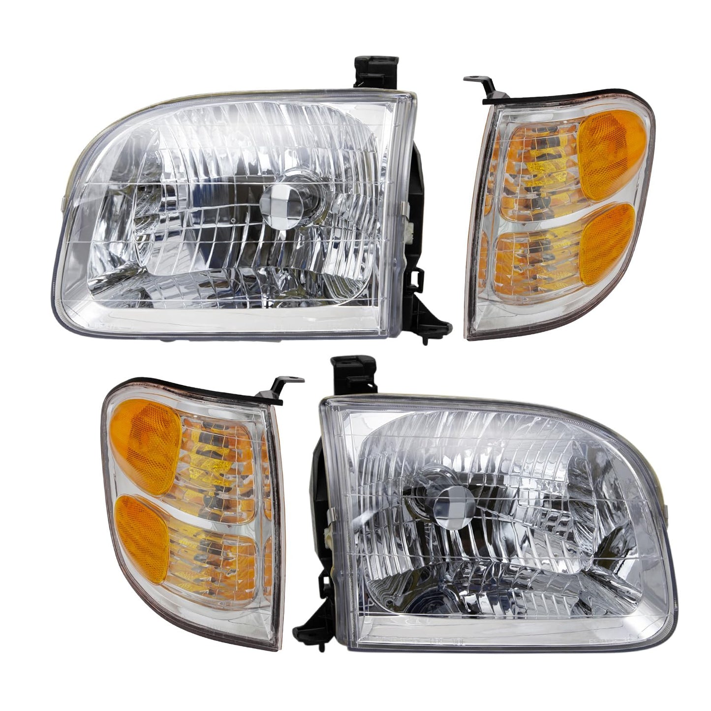 TRQ Headlight & Corner Light Kit 4 Piece Set Compatible with 2001-2004 Toyota Sequoia, 2004 Tundra Crew Cab LKA87336