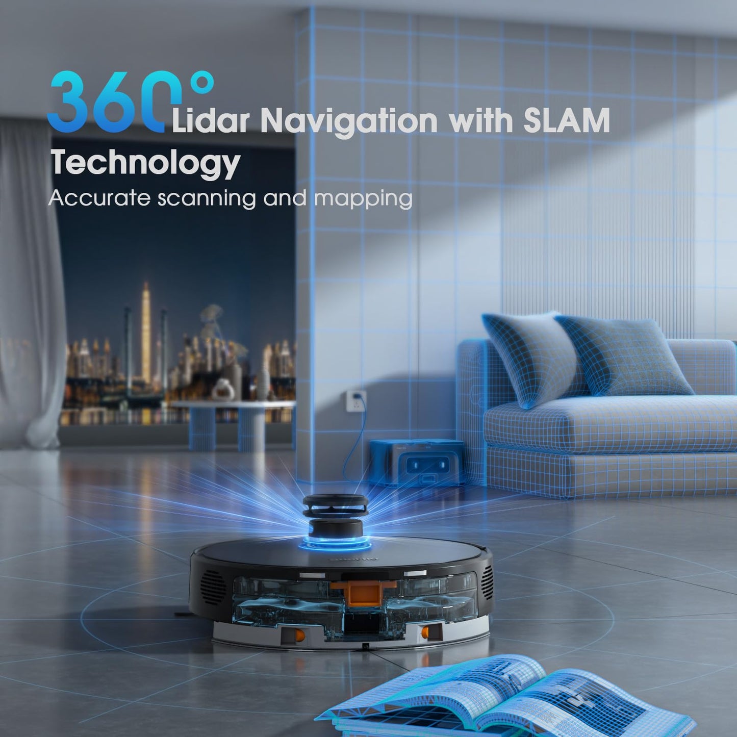 Robot Vacuum and Mop Combo, Self-Emptying Robotic Vacuums Cleaner Smart Mapping, 2-3 Months Hands-Free Base Strong Suction & LiDAR Navigation, 220 Mins Long Runtime for Pet Hair, Hard Floor, Carpet