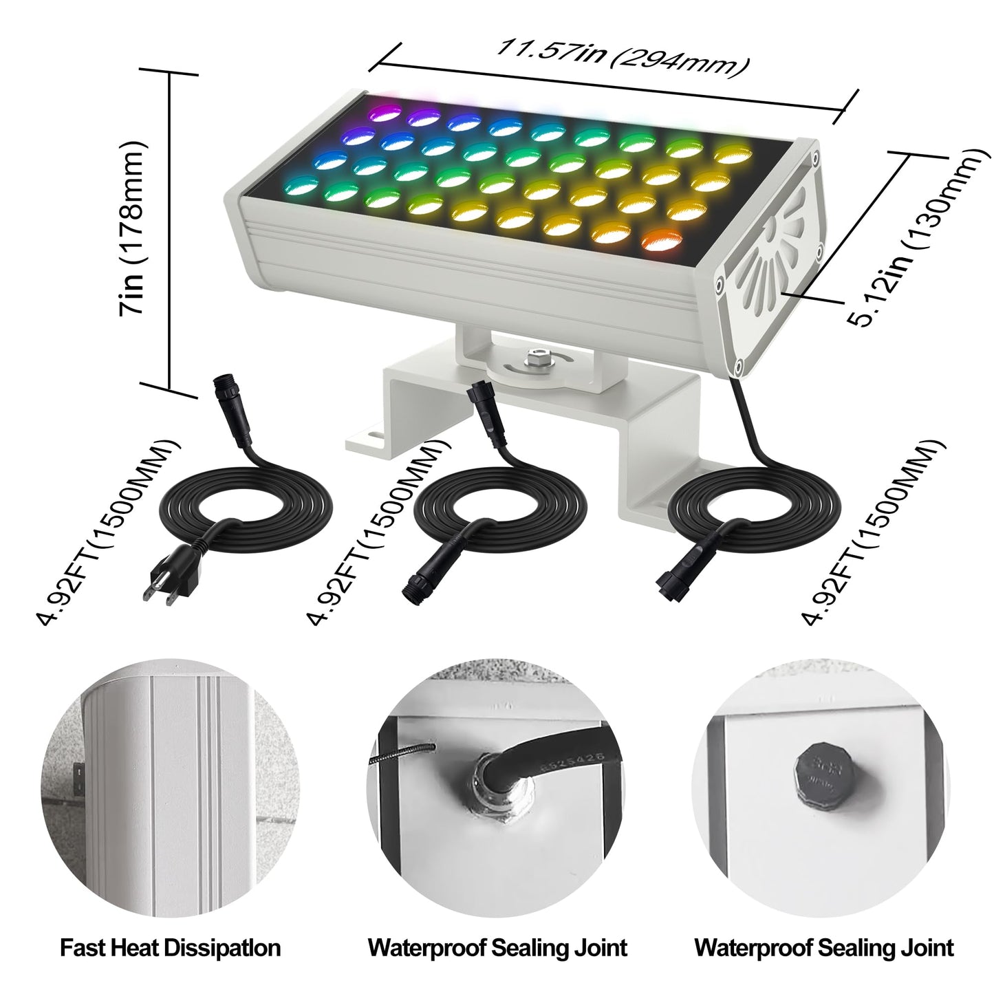 Jabbatek Party Lights Outdoor Smart Flood Light, 180W RGBCW Color Changing LED, 2700–6500K Tunable White, WiFi App & Voice Control, 50 Scenes, 1–100% Dimmable, IP65 Linkable Wall Washer Lights