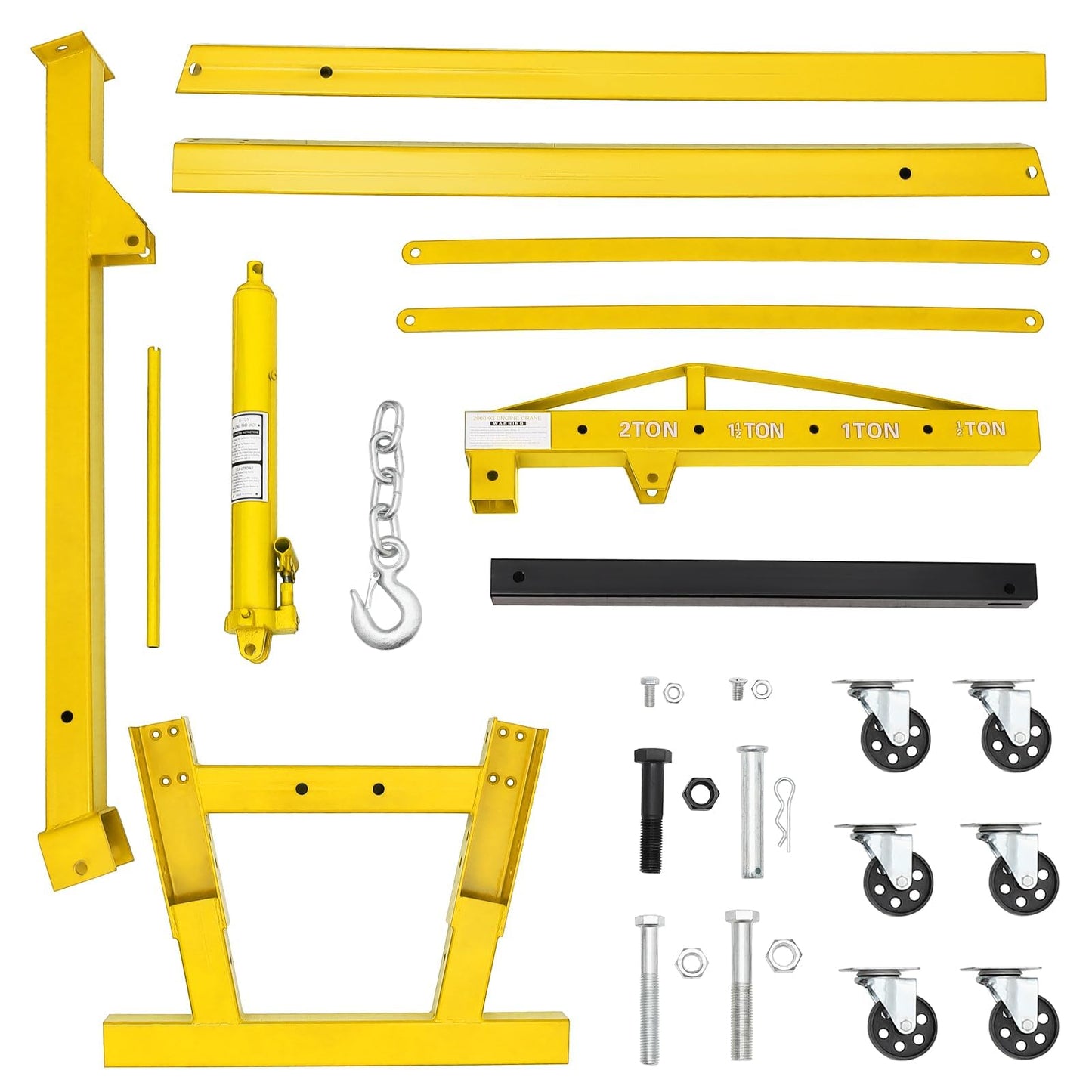 EliteEdge 2-Ton Folding Engine Hoist Cherry Picker 4400 Lb Capacity Hydraulic Shop Crane with Telescoping Boom 6 Caster Wheels for Automotive Repair Garage Use Includes Hitch and Storage Stand Yellow