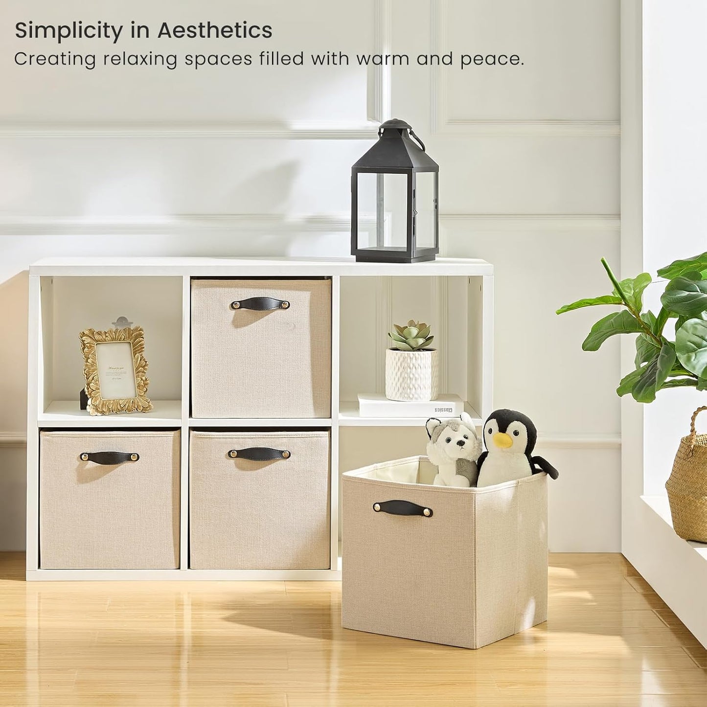 Storage Cube Bins - 6 Pack Fabric Organizer Baskets for Shelves & Closets | Beige 11x11 Inch