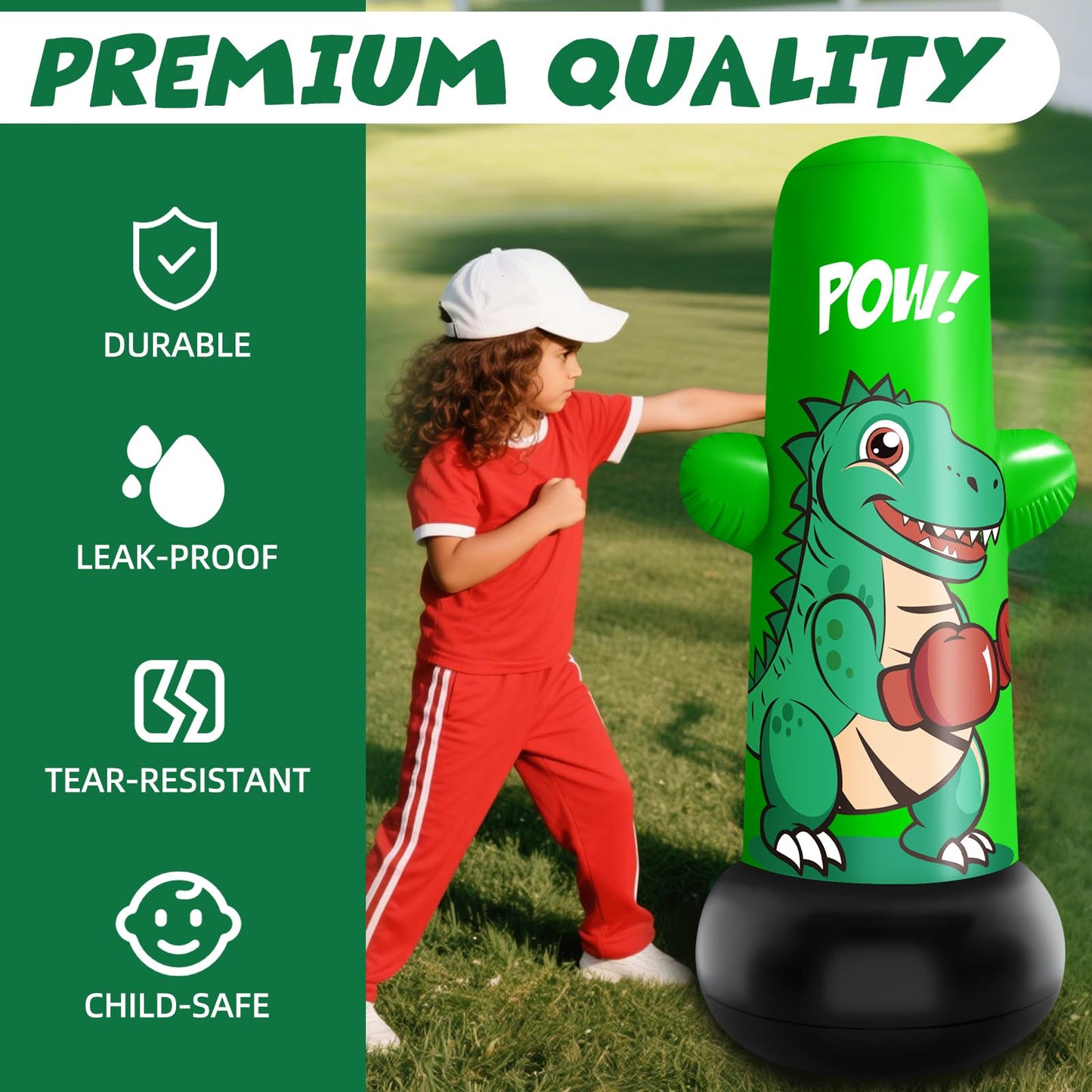 Inflatable Dino Punching Bag for Kids, 47” Tall Bop Bag Punching Toy, Inflatable Dinosaur Toy with Bounce- Back Action for Ages 3-8, Great for Boys and Girls