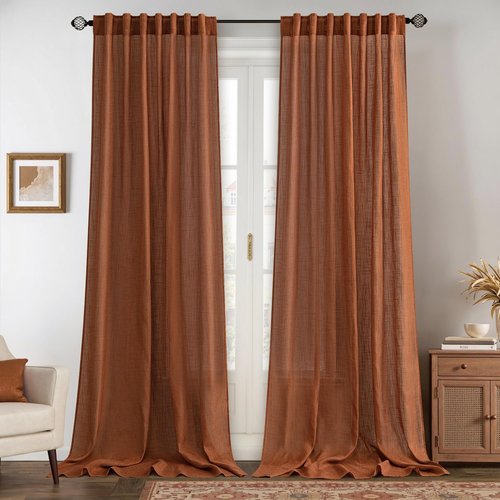 MIULEE Linen Curtains - 84 Inch Light Filtering Semi-Sheer Drapes | Terracotta 2 Panels for Living Room & Bedroom