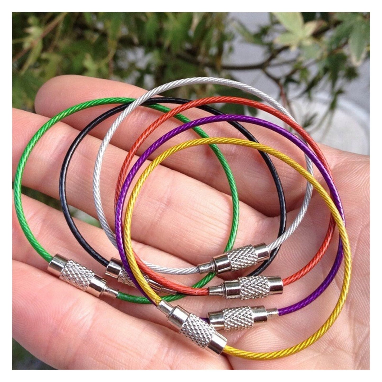 5Pcs Color Stainless Steel Keychain Holder Wire Keyrings Cable Rope Screw Locking Key Chain Outdoor Tools(Pink)