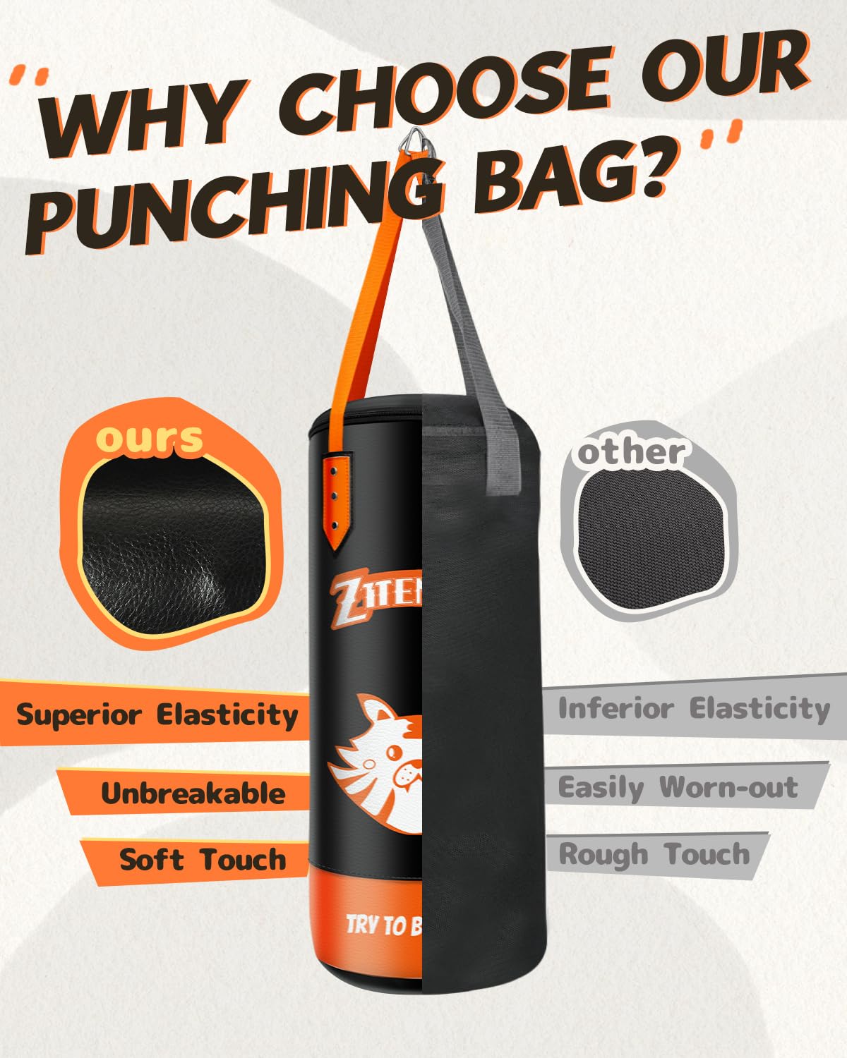 ZTTENLLY Kids Punching Bag with Gloves - PU Leather & Adjustable Height Strap - Boxing Bag Set for 3-8 Years Kids Great for Boxing, MMA, Kickboxing （Unfilled）