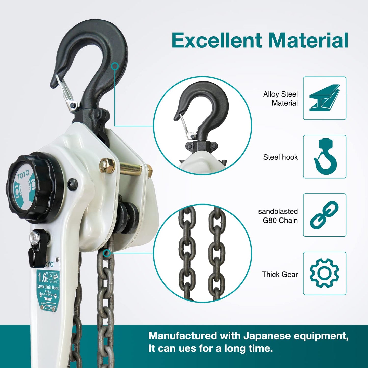 TOYO Lever Chain Hoist 3500Lbs 20ft,Chain Come Along 1.6T 20Ft Ratchet Chain Puller Hoist Alloy Steel G80 Chain 2 Heavy Duty Hooks for Building Warehouse Automotive Garages Machinery (3500LB 20FT)