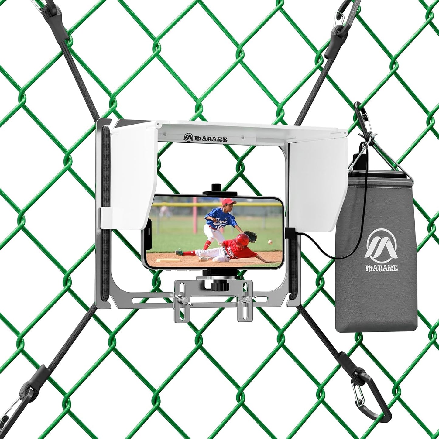 Matare Cell Phone Fence Mount with Shade, Game Changer Mounting Kit, Gamechanger Streaming kit Works with iPhone, Mevo